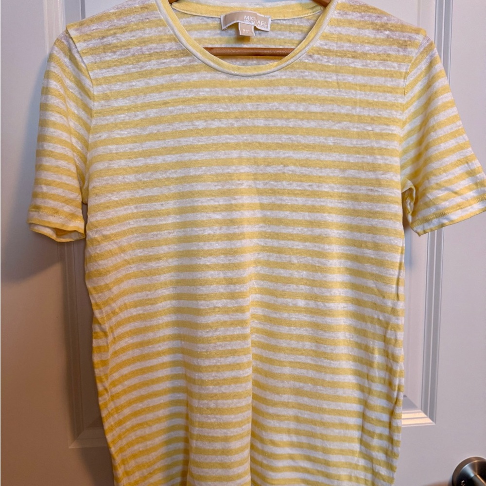 Michael Kors Lemon and White Striped Short Sleeve Tee